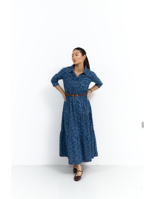 Denim X leopard belted dress 