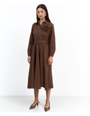 Tailored brown belted dress