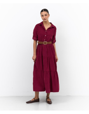 Burgundy belted dress